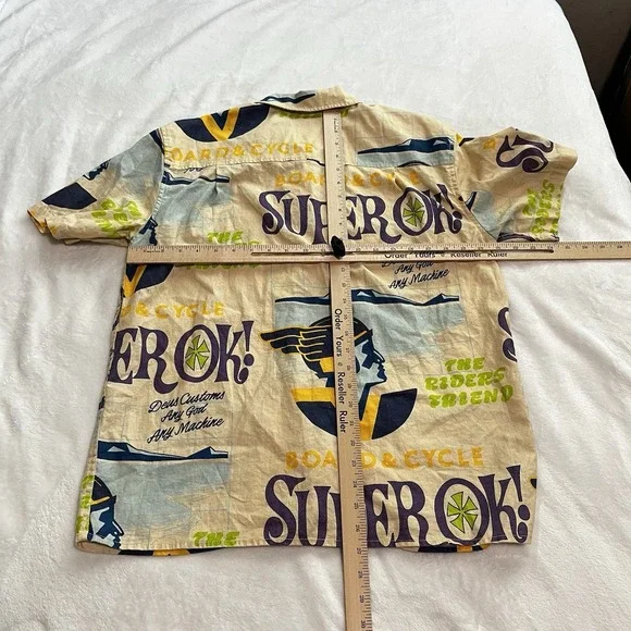 Deus Ex Machina Customs Super OK Hawaiian Shirt Riders Hemp Men's Size Small S - Picture 5 of 14